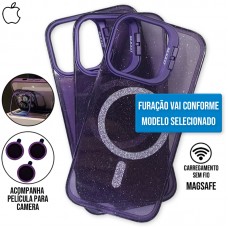 Capa iPhone 16 Pro - Stand Glitter Magsafe Dark Purple